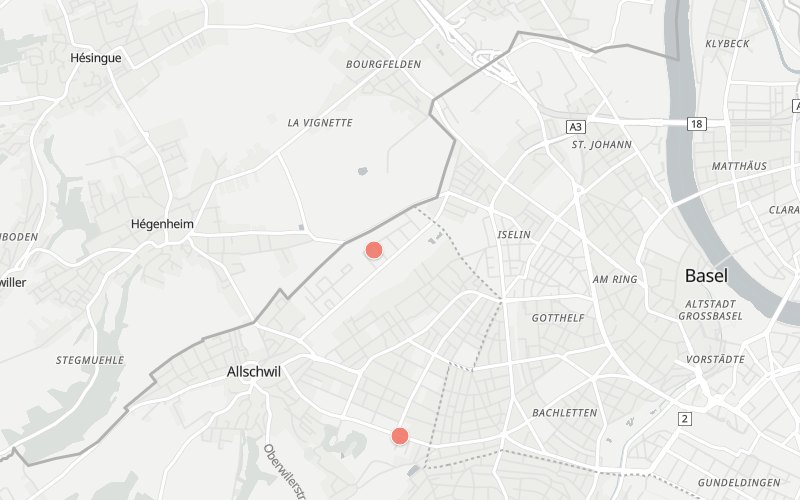 Karte von Allschwil mit 2 Restaurants, die heute ein Mittagsmenü haben