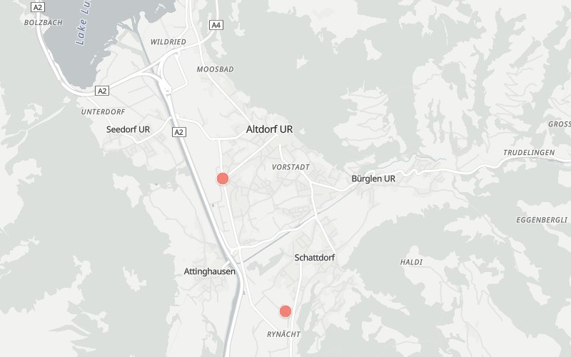 Karte von Altdorf mit 2 Restaurants, die heute ein Mittagsmenü haben