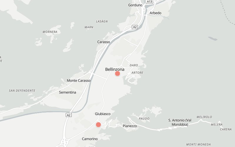 Mappa di Bellinzona con 2 ristoranti con menu del giorno oggi