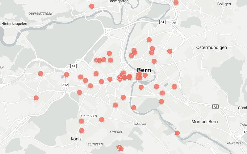 Karte von Bern mit 56 Restaurants, die heute ein Mittagsmenü haben