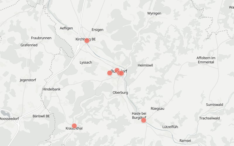 Karte von Burgdorf mit 7 Restaurants, die heute ein Mittagsmenü haben