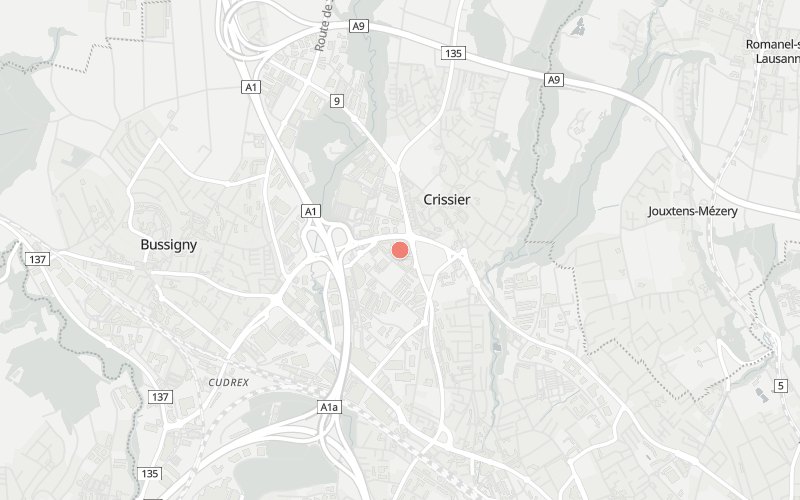 Karte von Crissier mit 1 Restaurants, die heute ein Mittagsmenü haben