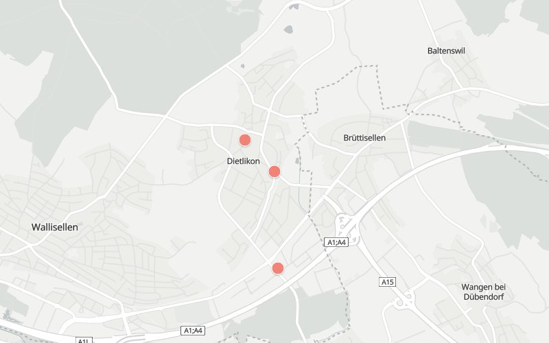 Karte von Dietlikon mit 3 Restaurants, die heute ein Mittagsmenü haben