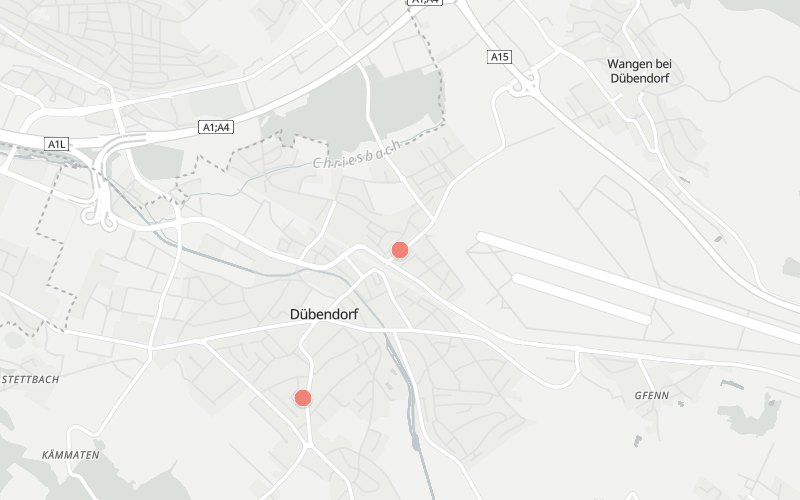 Karte von Dübendorf mit 2 Restaurants, die heute ein Mittagsmenü haben