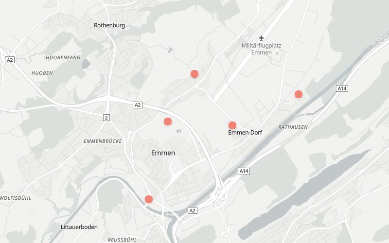 Karte von Emmen mit 5 Restaurants, die heute ein Mittagsmenü haben