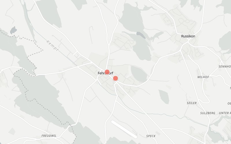 Karte von Fehraltorf mit 2 Restaurants, die heute ein Mittagsmenü haben
