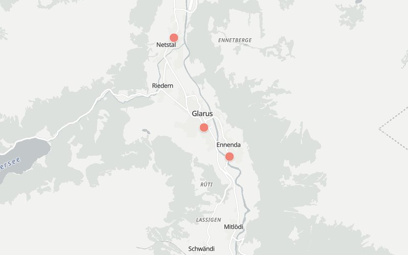 Karte von Glarus mit 3 Restaurants, die heute ein Mittagsmenü haben