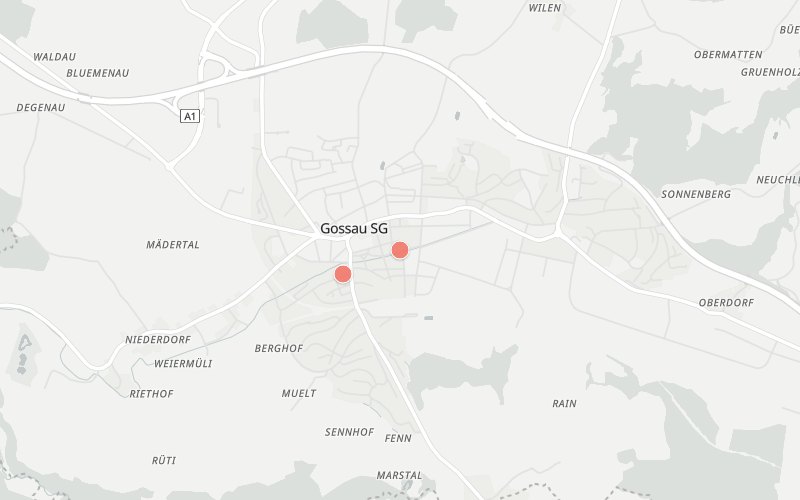 Karte von Gossau SG mit 2 Restaurants, die heute ein Mittagsmenü haben