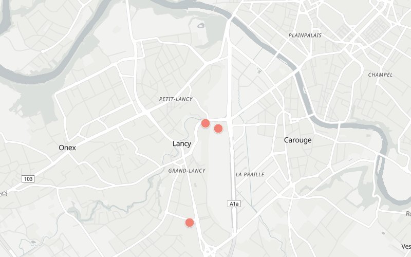 Karte von Grand-Lancy mit 3 Restaurants, die heute ein Mittagsmenü haben