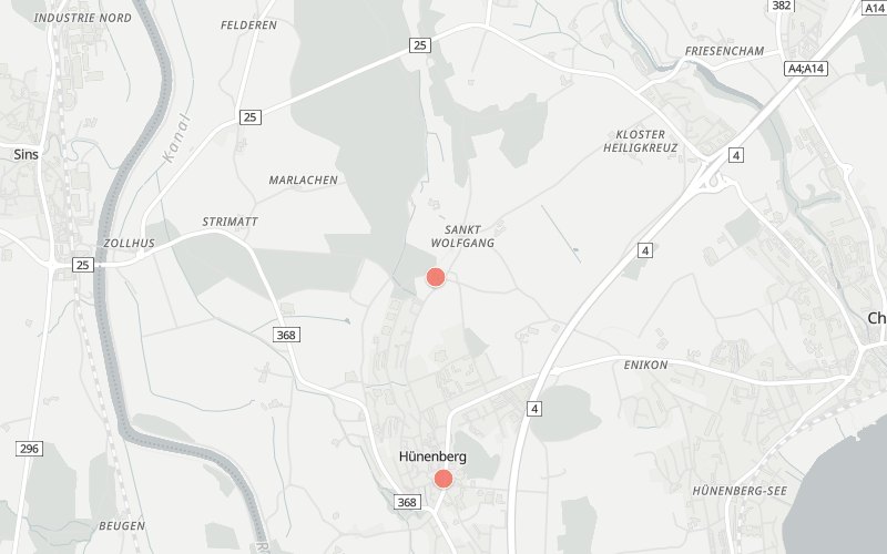 Karte von Hünenberg mit 2 Restaurants, die heute ein Mittagsmenü haben