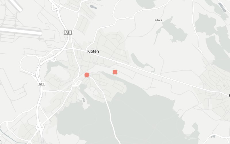 Karte von Kloten mit 2 Restaurants, die heute ein Mittagsmenü haben