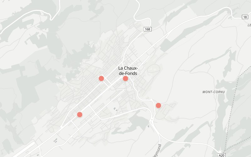 Carte de La Chaux-de-Fonds avec 4 restaurants proposant un menu du jour aujourd'hui