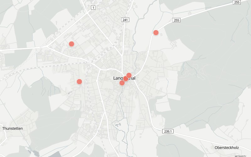 Karte von Langenthal mit 7 Restaurants, die heute ein Mittagsmenü haben