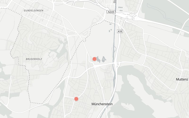 Karte von Münchenstein mit 2 Restaurants, die heute ein Mittagsmenü haben