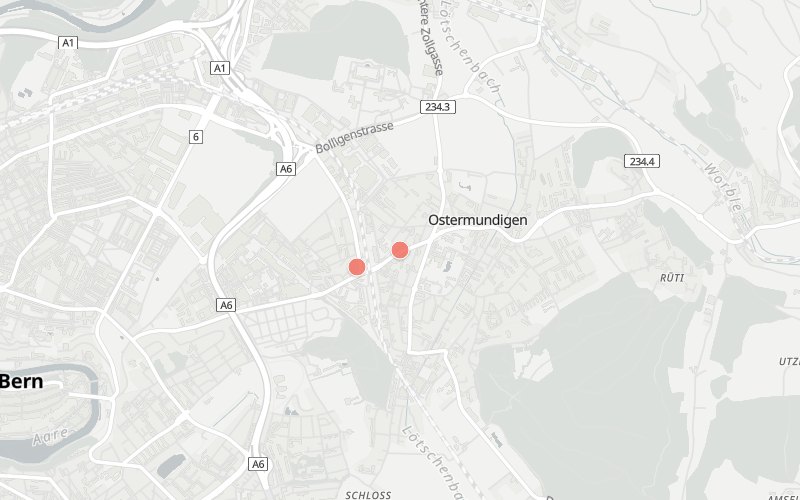 Karte von Ostermundigen mit 2 Restaurants, die heute ein Mittagsmenü haben