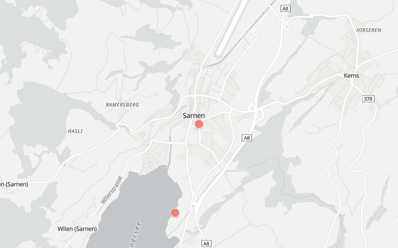 Karte von Sarnen mit 2 Restaurants, die heute ein Mittagsmenü haben