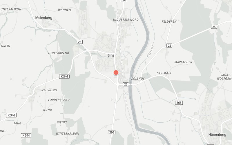 Karte von Sins mit 2 Restaurants, die heute ein Mittagsmenü haben