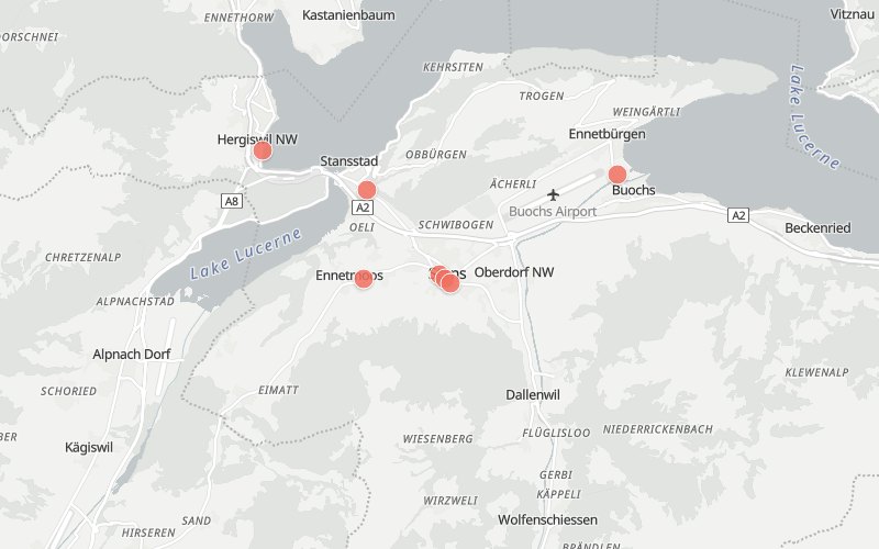 Karte von Stans mit 7 Restaurants, die heute ein Mittagsmenü haben