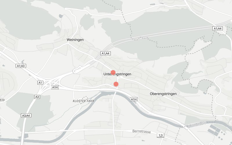 Karte von Unterengstringen mit 2 Restaurants, die heute ein Mittagsmenü haben