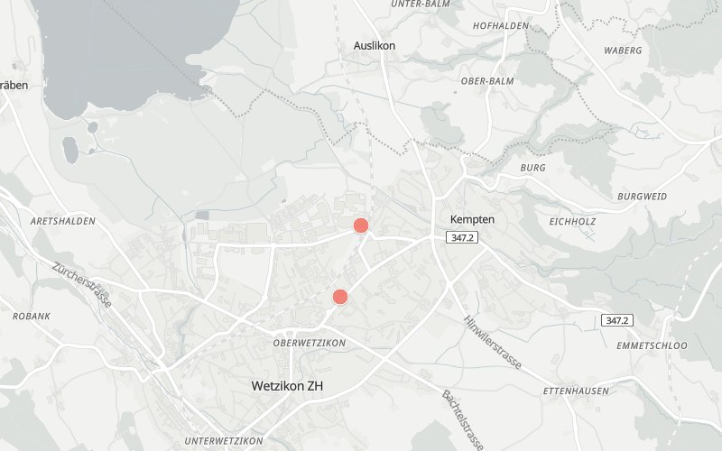 Karte von Wetzikon mit 2 Restaurants, die heute ein Mittagsmenü haben