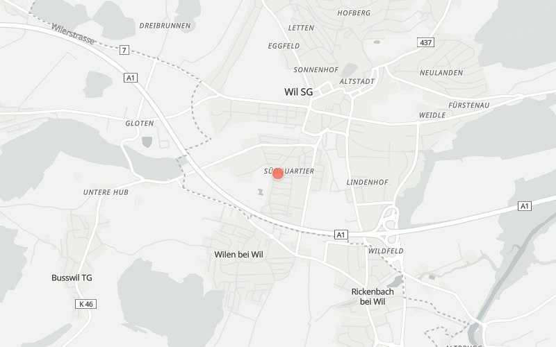 Karte von Wil mit 1 Restaurants, die heute ein Mittagsmenü haben