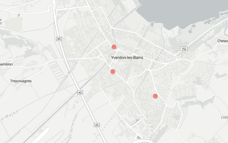 Carte de Yverdon-les-Bains avec 3 restaurants proposant un menu du jour aujourd'hui
