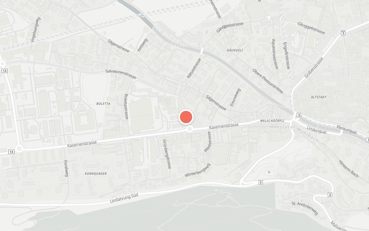 Karte: Brauerei, Rätusstrasse 40, 7000 Chur