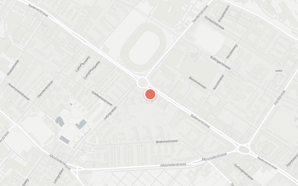 Karte: Ooki Pavillon Letzigrund, Badenerstrasse 457, 8003 Zürich